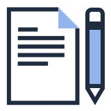 Vector of a single page with folded corner and a pencil. Represents preparing to write a business plan.