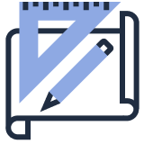 Vector icon of rolled paper with ruler and pencil. Represents the idea of understanding basics of business plans before writing.